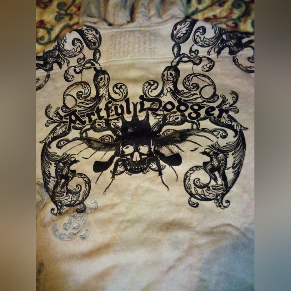 Artful Dodger Ancient Rustic Gothic Graphic Design Spray Hoodie Men's XL Wheat - Picture 12 of 16